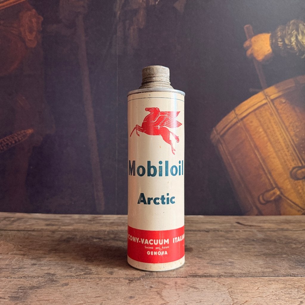 1950's Mobiloil Arctic Motor Oil olieblik olie blikken, Verzamelen, Ophalen of Verzenden, Gebruikt, Overige