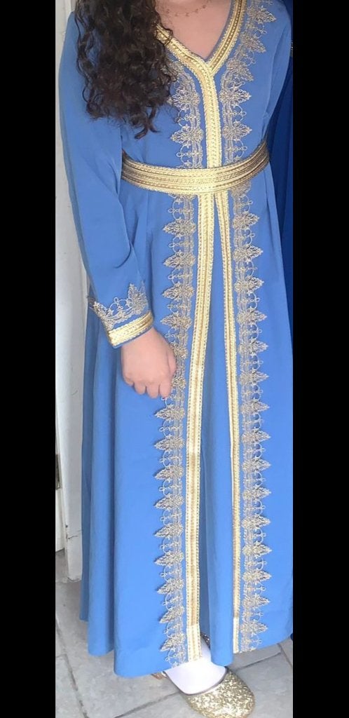 Meisjes takchita/marokkaanse jurk, Overige typen, Blauw, Ophalen of Verzenden, Zo goed als nieuw