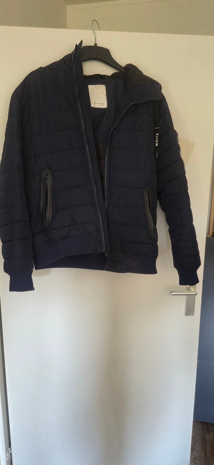 pure white-Donkerblauwe gewatteerde jas - Maat M, Onbekend, Ophalen of Verzenden, Zo goed als nieuw, Maat 48/50 (M)