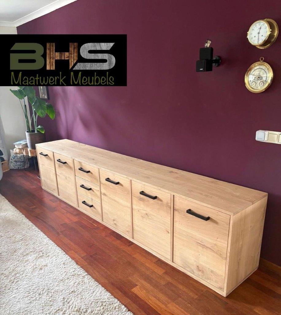 Tv-meubel Thea - volledig op maat leverbaar!, BHS Maatwerk Meubels, Info@bhs-maatwerkmeubels.nl, Eikenhout, Ophalen of Verzenden
