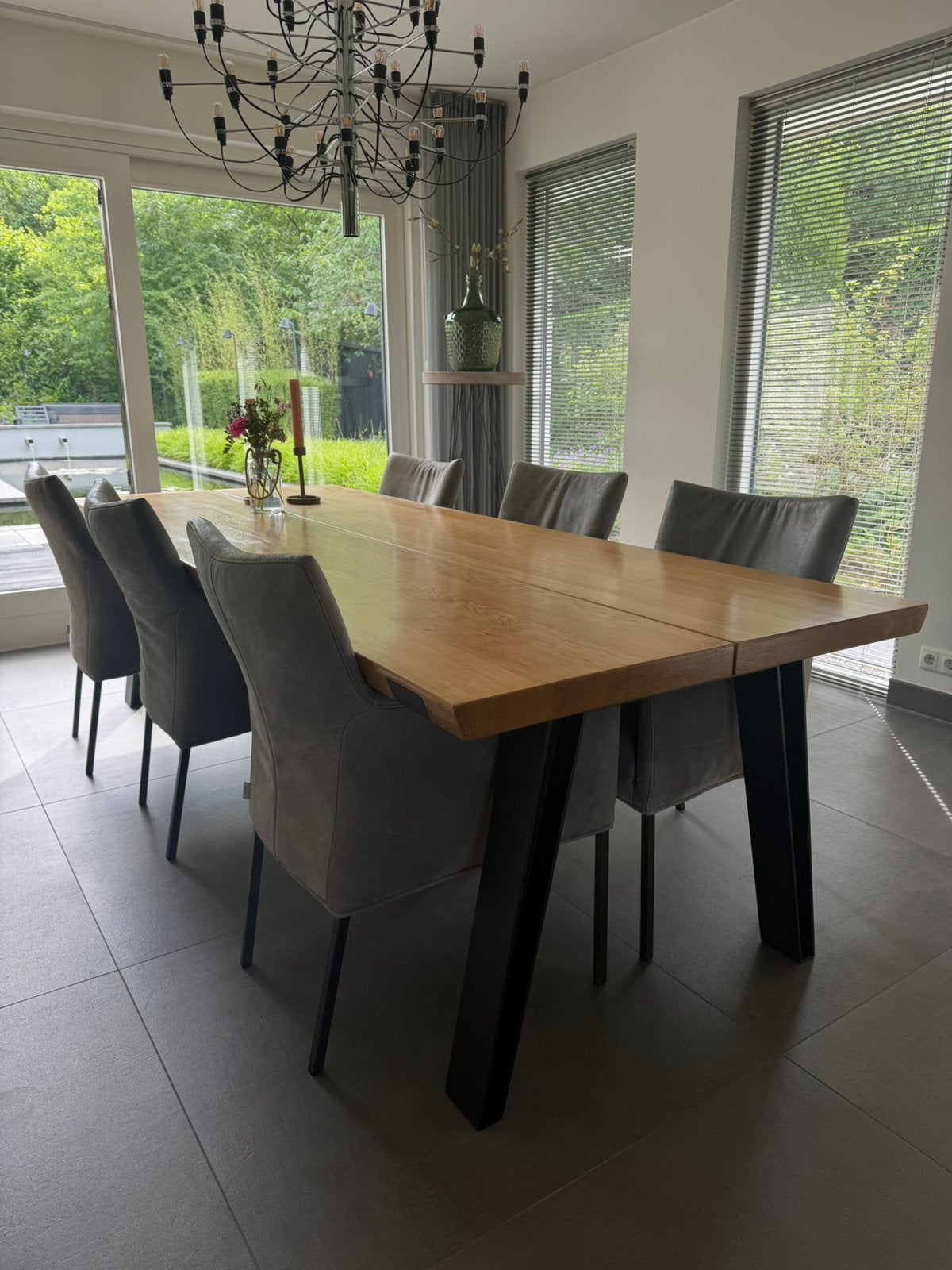 Eiken eetkamertafel 2.60-1.00-0.78(hoogte) incl stoelen, Huis en Inrichting, Tafels | Eettafels, Ophalen, Gebruikt, 200 cm of meer