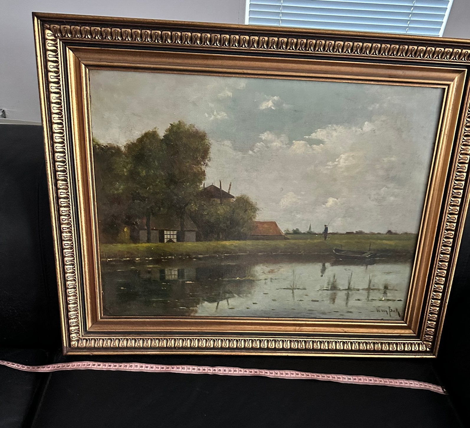 Olieverfschilderij Hollands landschap met water, Ophalen