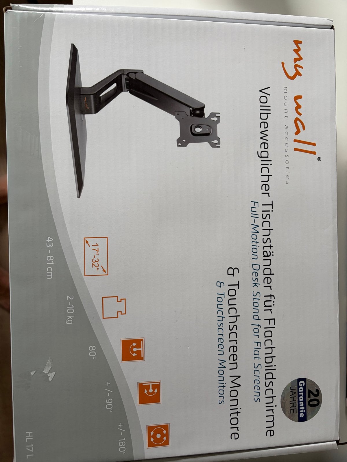 My Wall HL17L Volbewegelijke Monitor Arm 17-32 inch, Computers en Software, Ophalen, Nieuw, In hoogte verstelbaar