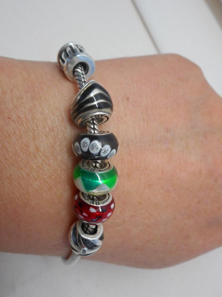 Zilveren Amora armband met 6 bedels nr.345, Sieraden, Tassen en Uiterlijk, Verzenden, Zo goed als nieuw, Met bedels of kralen