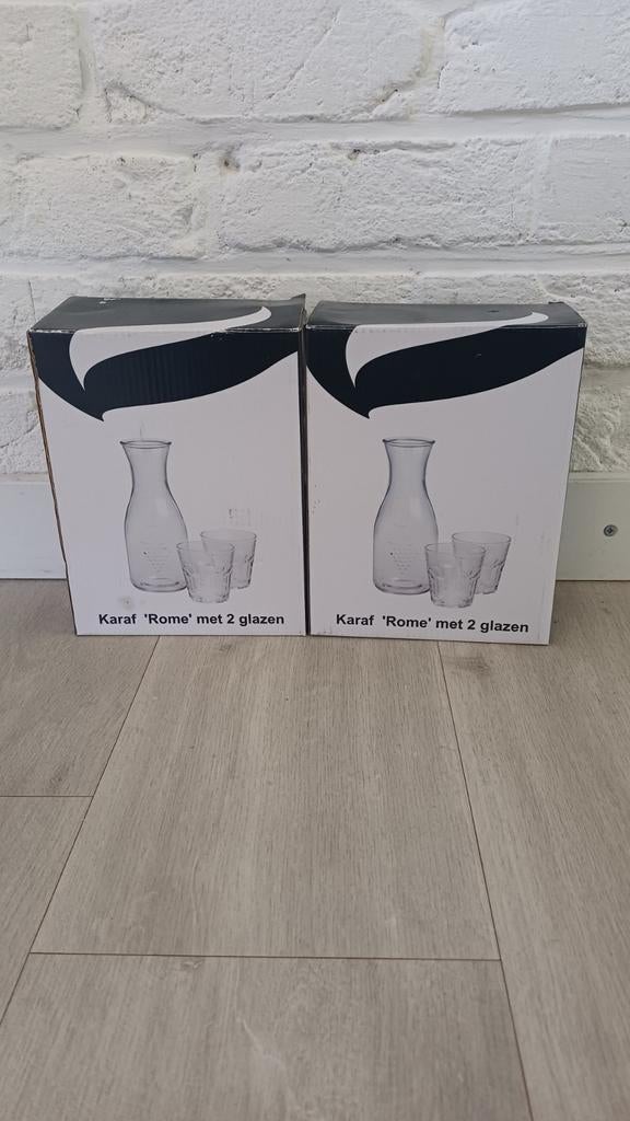 2x Karaf 'Rome' met 2 glaasjes - Nieuw in doos, Overige typen, Ophalen, Nieuw, Glas