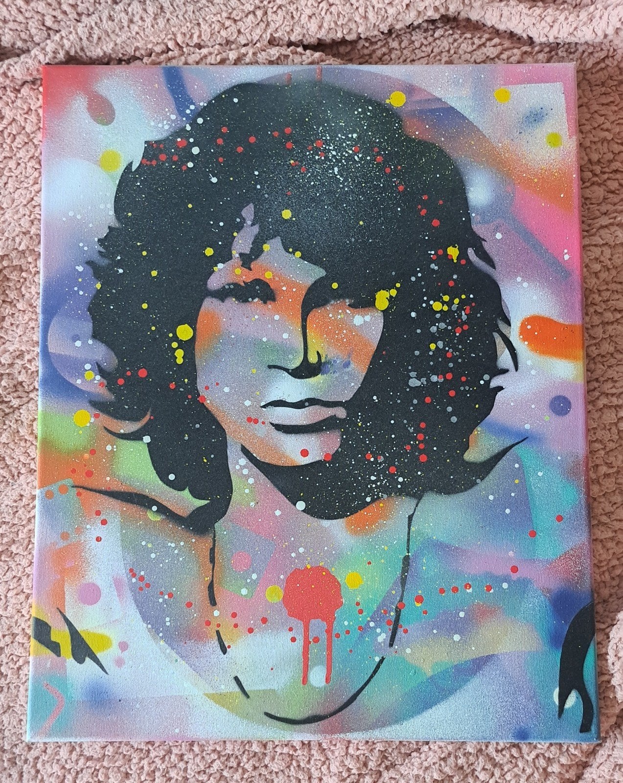 Jim Morrison Pop Art Schilderij - Kleurrijk en Uniek, Ophalen of Verzenden, Gemengde techniek, Op houten frame, Portret