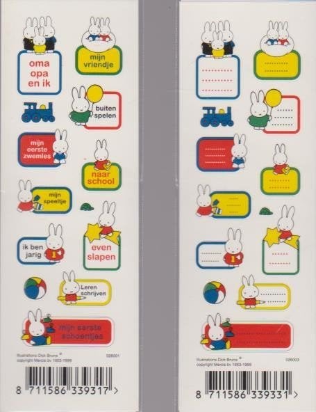 Dick Bruna # nijntje stickervellen 2x, Ophalen of Verzenden, Zo goed als nieuw, Strip of Tekenfilm