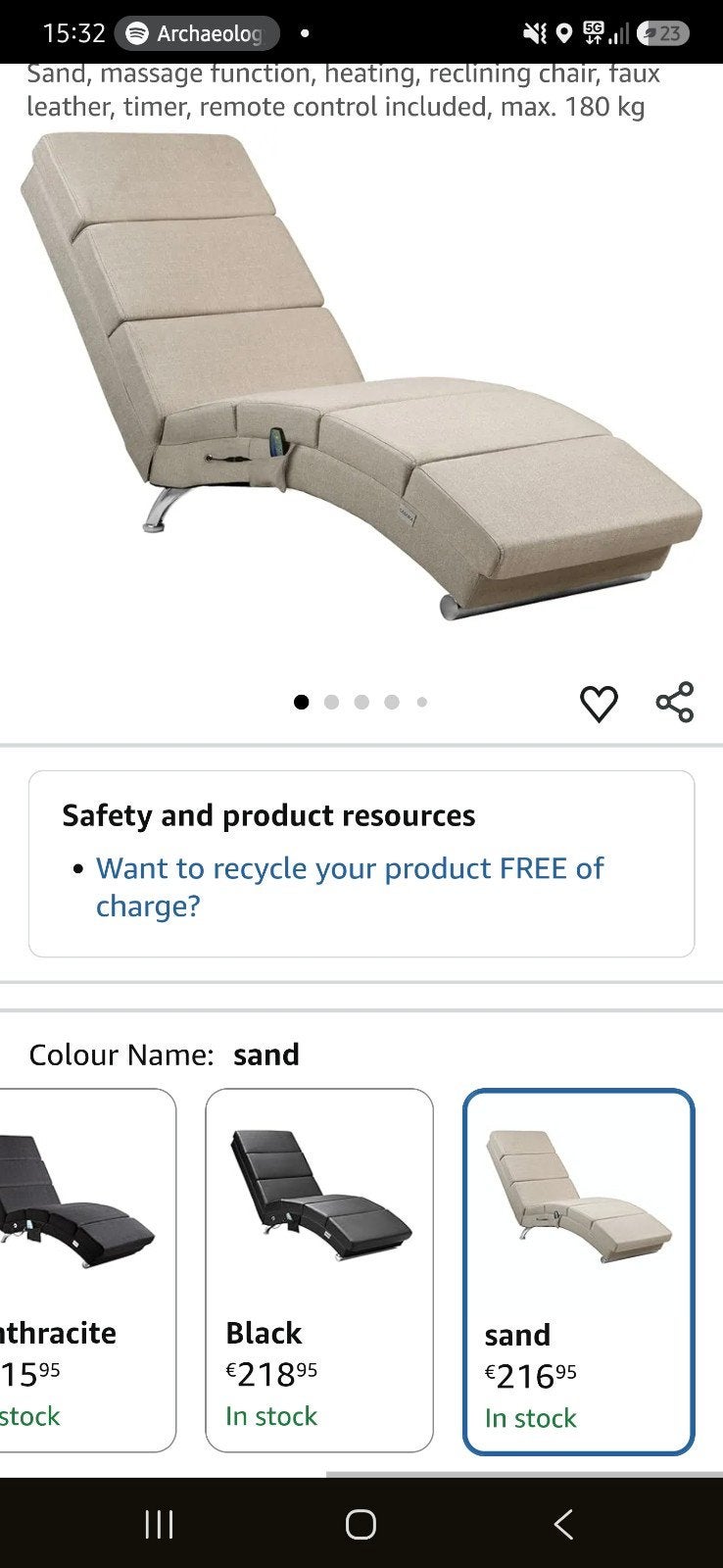 XXL Relaxfauteuil met Massage & Verwarming - Zandkleurig, Ophalen, Overige kleuren, Zo goed als nieuw, Eén