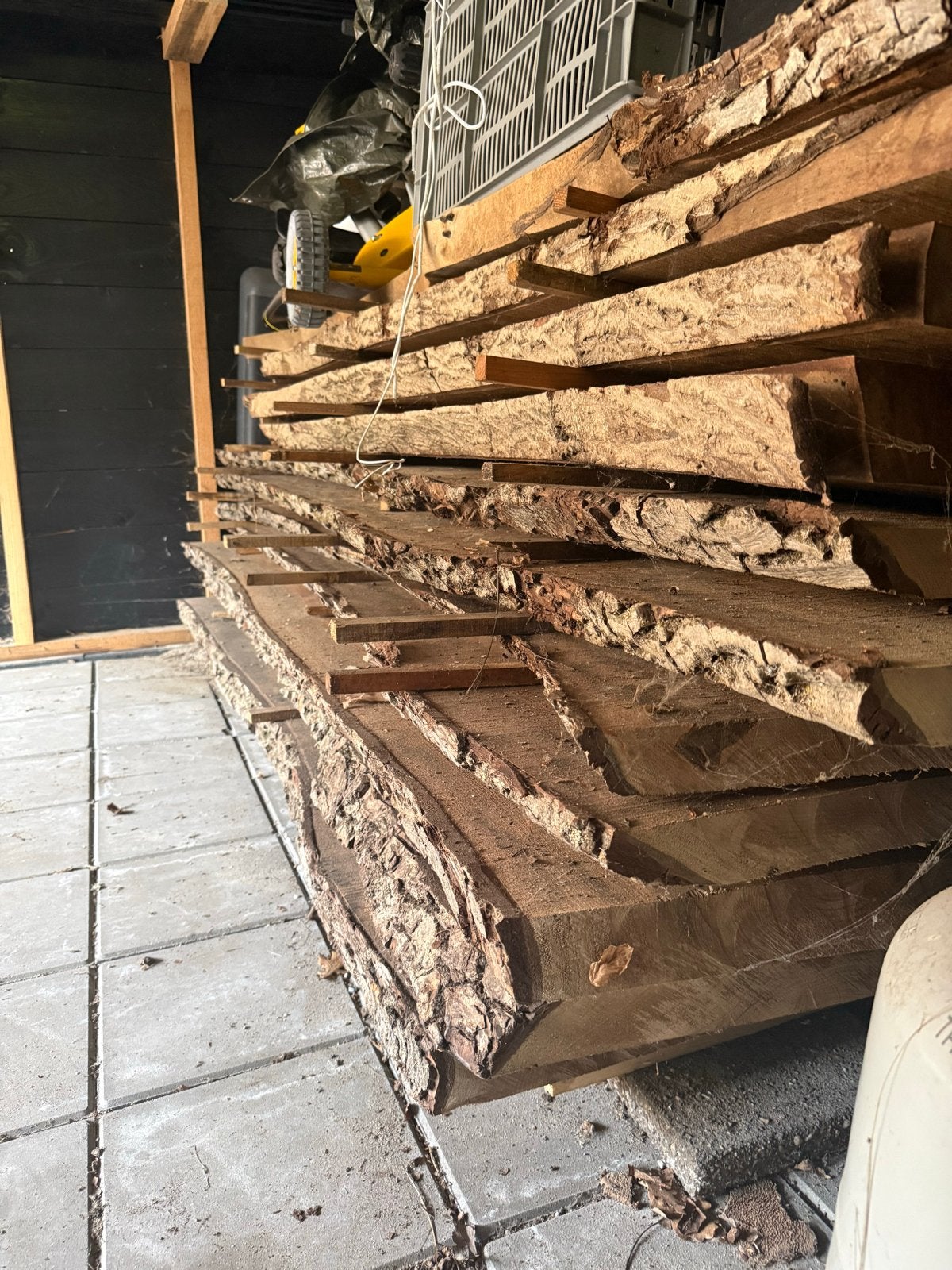 11 beukenhouten schaaldelen, 250+ cm lang, 5-7 cm dik, Doe-het-zelf en Verbouw, Ophalen, Gebruikt, 250 tot 300 cm, Plank