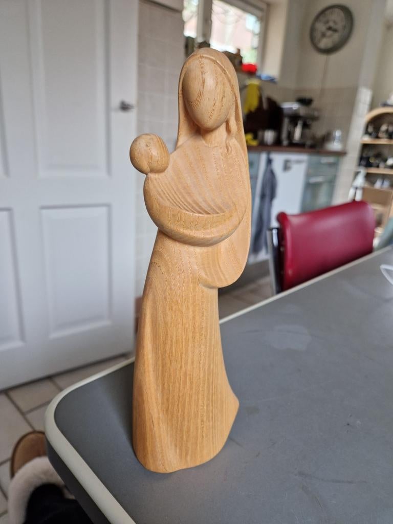 Houten Madonna beeldje uit Oostenrijk - Holzschnitzerei Röck, Antiek en Kunst, Kunst | Beelden en Houtsnijwerken, Ophalen of Verzenden