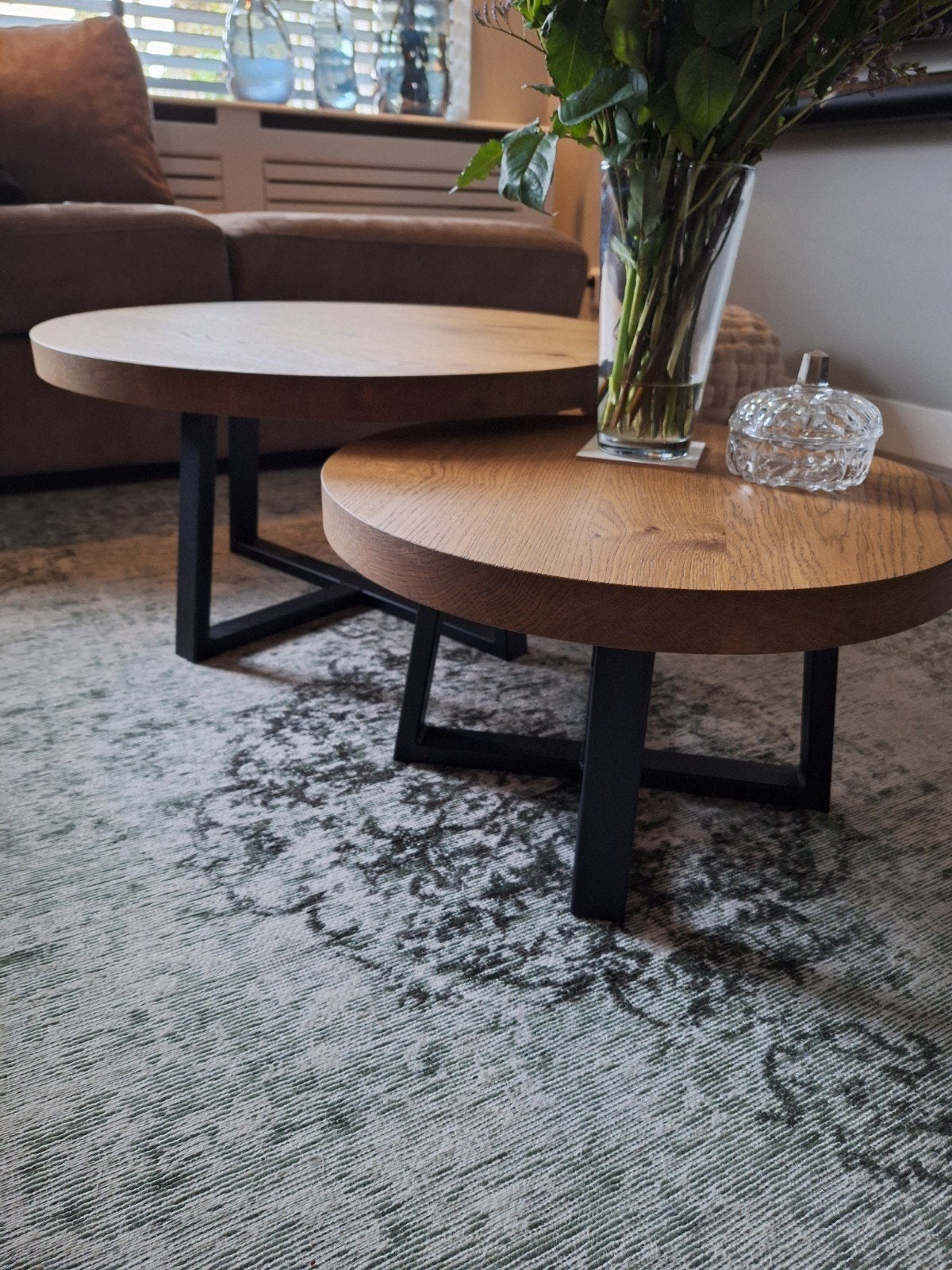 Salontafel Aline set - Nieuw eiken Walnut - Table du Sud, Huis en Inrichting, Ophalen, Gebruikt, Rond, Eikenhout