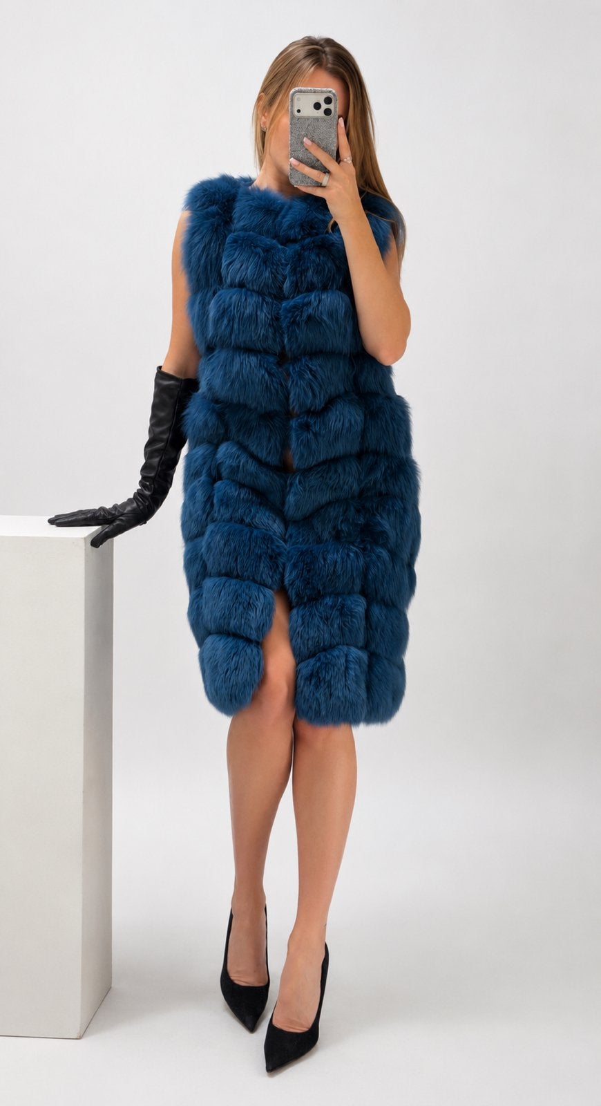 Luxe blauw bontvest 100% echt | Lang model | Statement piece, Kleding | Dames, Bodywarmers, Ophalen of Verzenden, Zo goed als nieuw