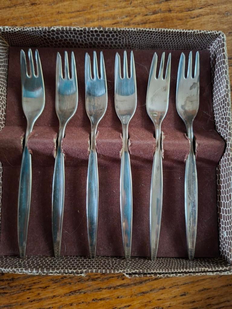 Set van 6 vintage zilverkleurige gebaksvorkjes, Ophalen