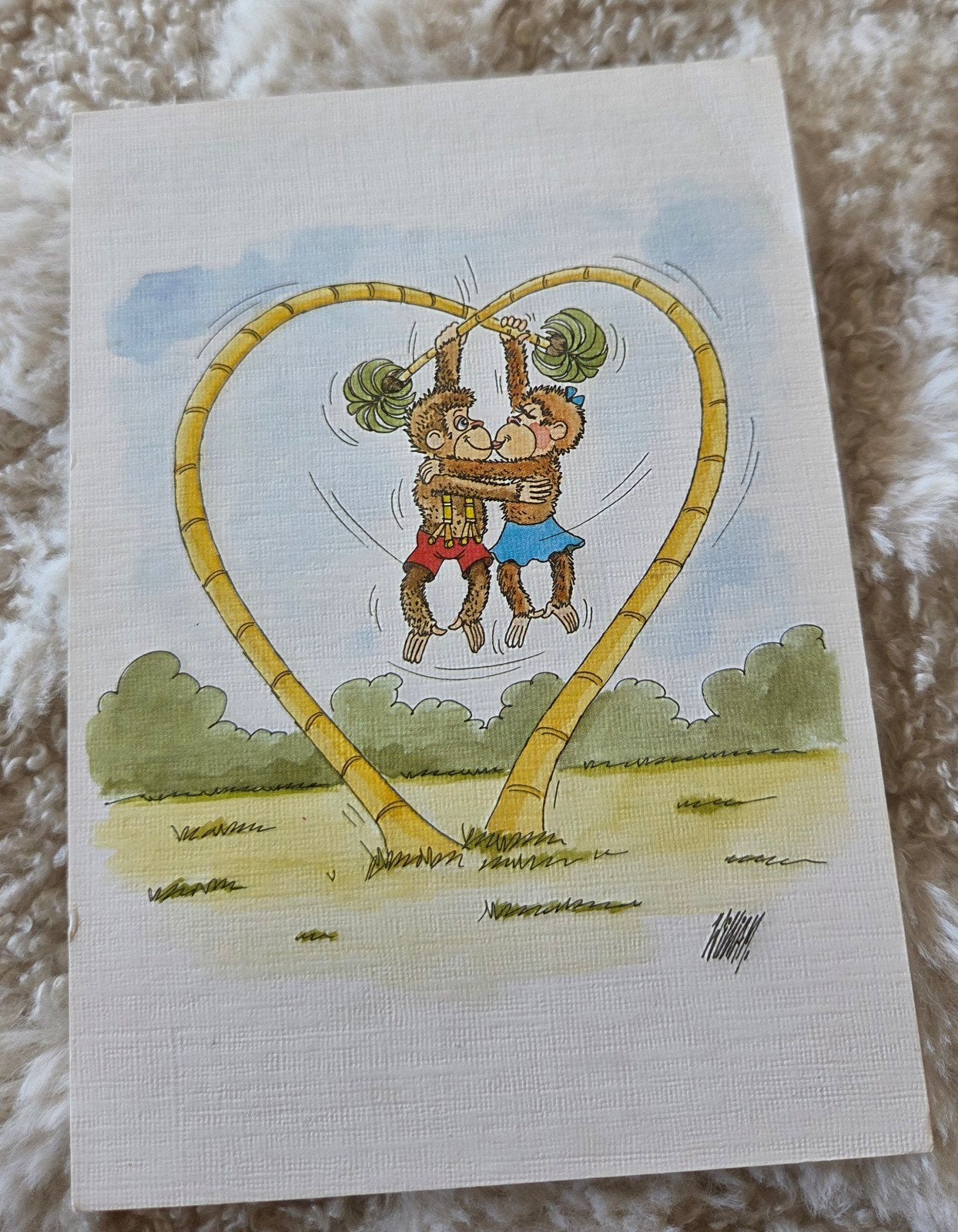 Ansichtkaart Apen Liefde Hart 1993, Verzamelen, Verzenden, 1980 tot heden, Gelopen, Kinderen