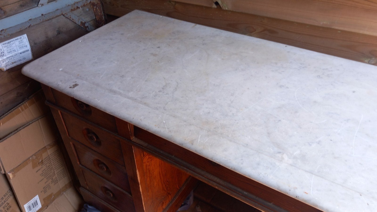 Antiek Engels Houten Bureau Met Marmeren Blad, Ophalen