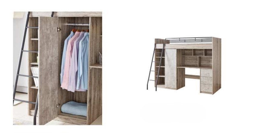 Bart hoogslaper met bureau en kast - 90x200 - Eikenkleur, Niet ingevuld, Niet ingevuld, Niet ingevuld