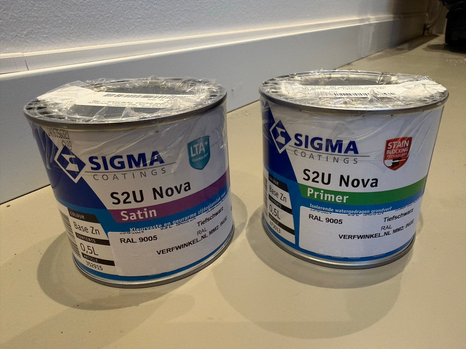 Sigma S2U Nova Satin en Primer RAL 9005 0.5L, Ophalen, Zwart, Nieuw, Verf