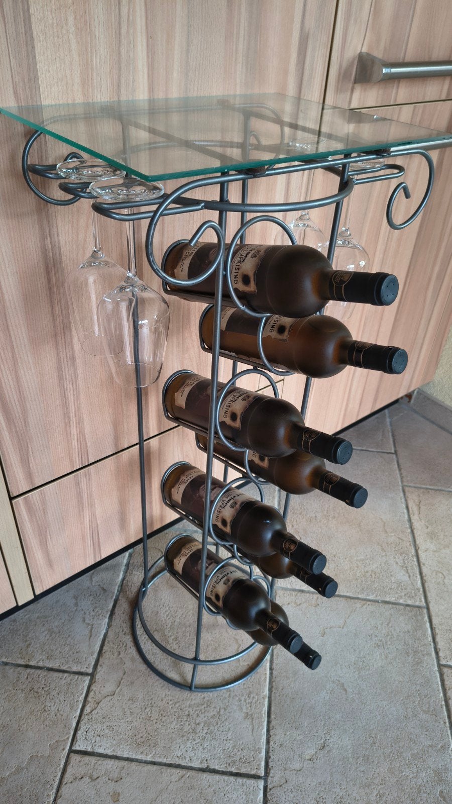 Wijnrek met glazen blad en houder voor wijnglazen, Huis en Inrichting, Ophalen, Glas, 75 – 100, 5 tot 15 flessen