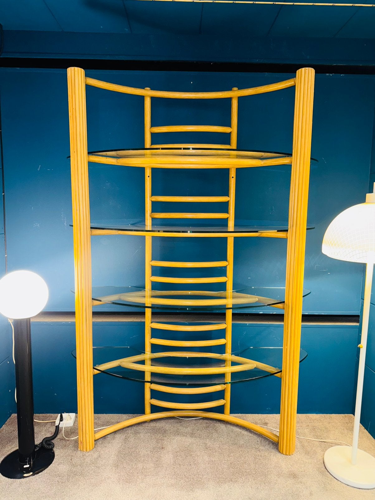 Vintage open kast met glasplaten bohemian wandmeubel, Ophalen