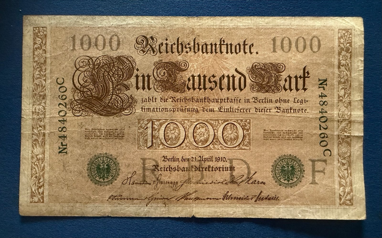 1000 Mark Reichsbanknote 1910 - Duitsland, Ophalen of Verzenden, Duitsland, Los biljet