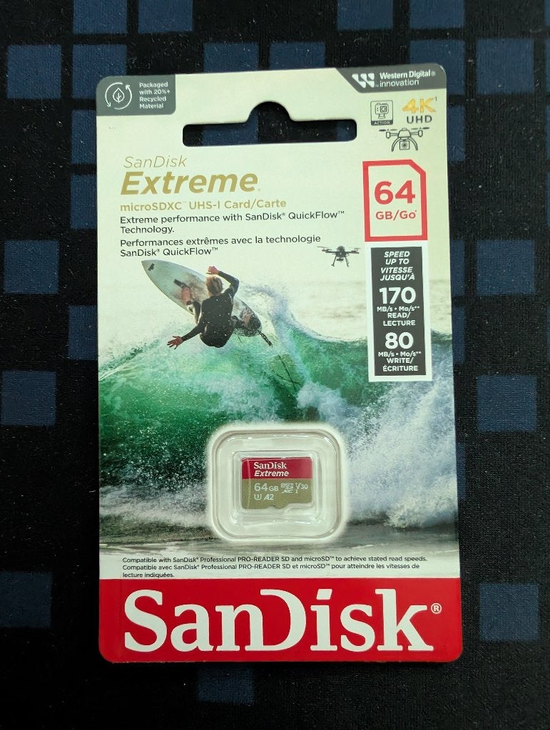 SanDisk Extreme 64GB microSDXC – Nieuw in verpakking, SanDisk, Samsung, Videocamera, Ophalen of Verzenden, 64 GB