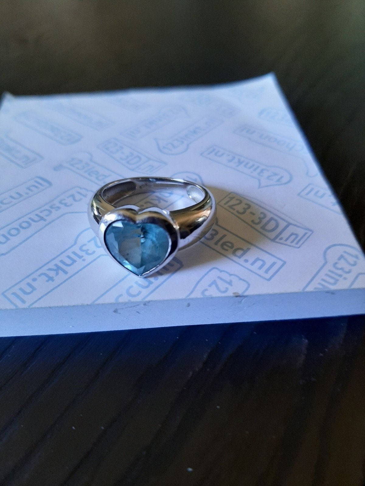 Gerhodineerd zilveren ring en hanger met Aqamarijn, Ophalen, Wit, Nieuw, 17 tot 18