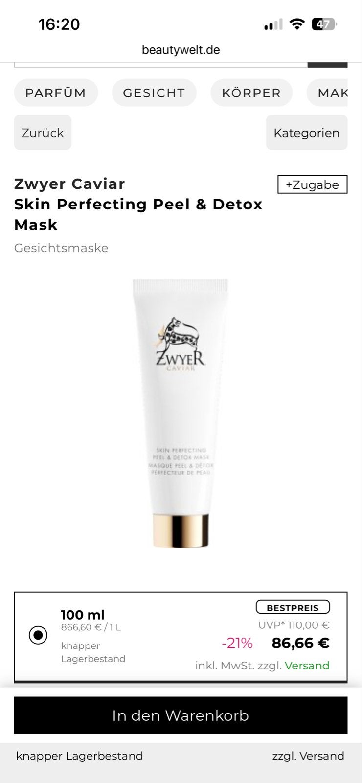Zwyer Caviar Skin Perfecting Peel & Détox Mask 100ml Nieuw, Ophalen of Verzenden, Nieuw, Gehele gezicht, Reiniging
