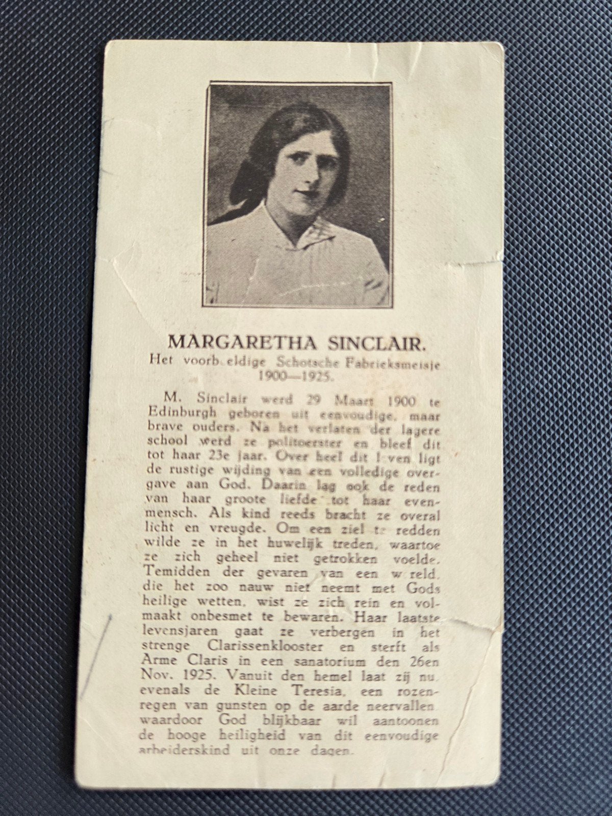 Zeldzaam bidprentje Margaretha Sinclair 1900-1925, Ophalen of Verzenden, Gebruikt, Kaart of Prent, Christendom | Katholiek
