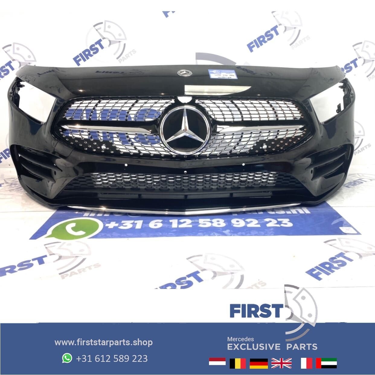 W177 AMG LINE VOORBUMPER A KLASSE 2022 35 ZWART COMPLEET MET, Gebruikt, -, Voor, Ophalen of Verzenden