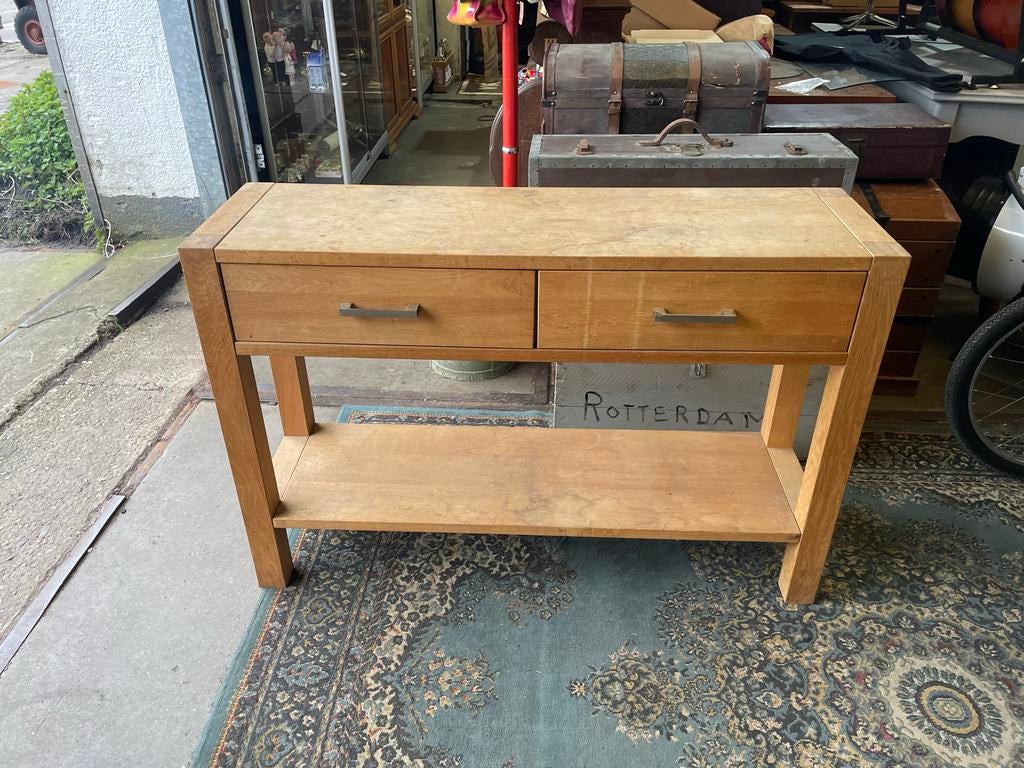 Nette houten sidetable met 2 lades en onderplank, Huis en Inrichting, Tafels | Sidetables, 50 tot 100 cm, Eikenhout, Ophalen of Verzenden