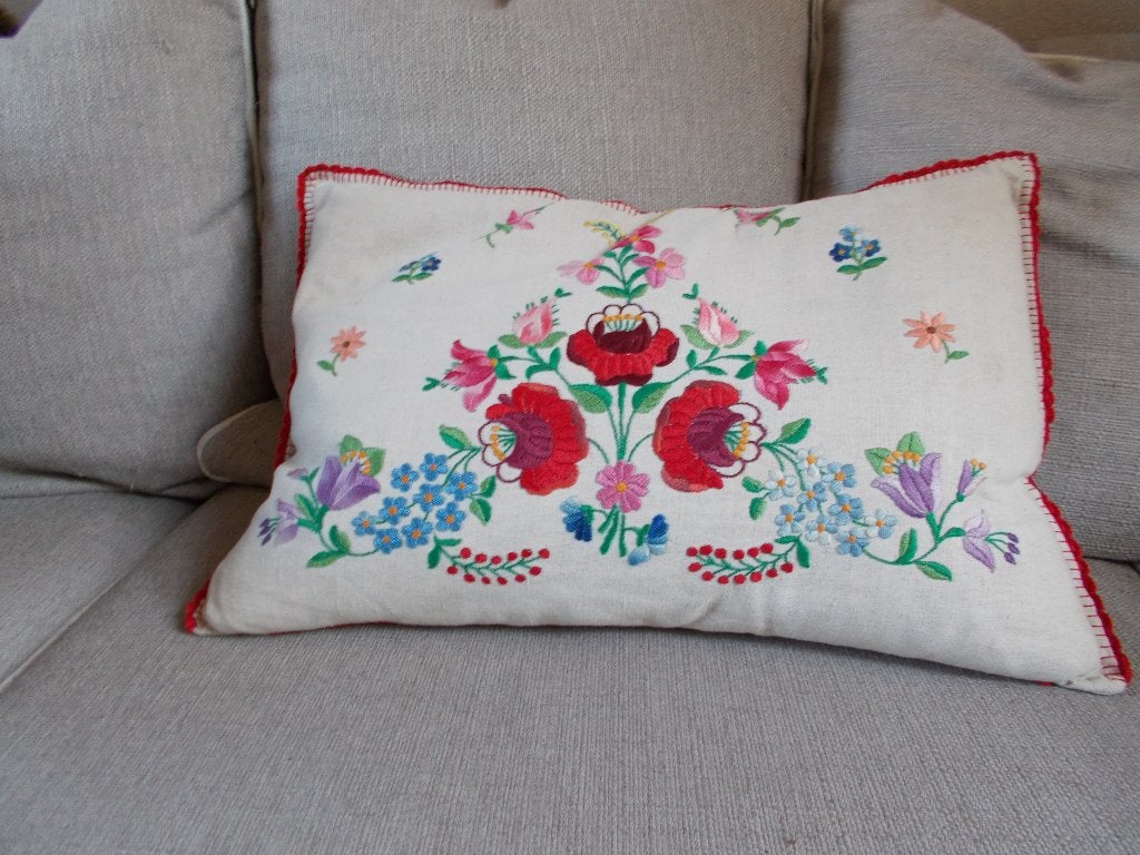 Bohemian Vintage Geborduurd Linnen Kussen - Folklore Stijl, Verzenden, Zo goed als nieuw, Overige kleuren, Rechthoekig