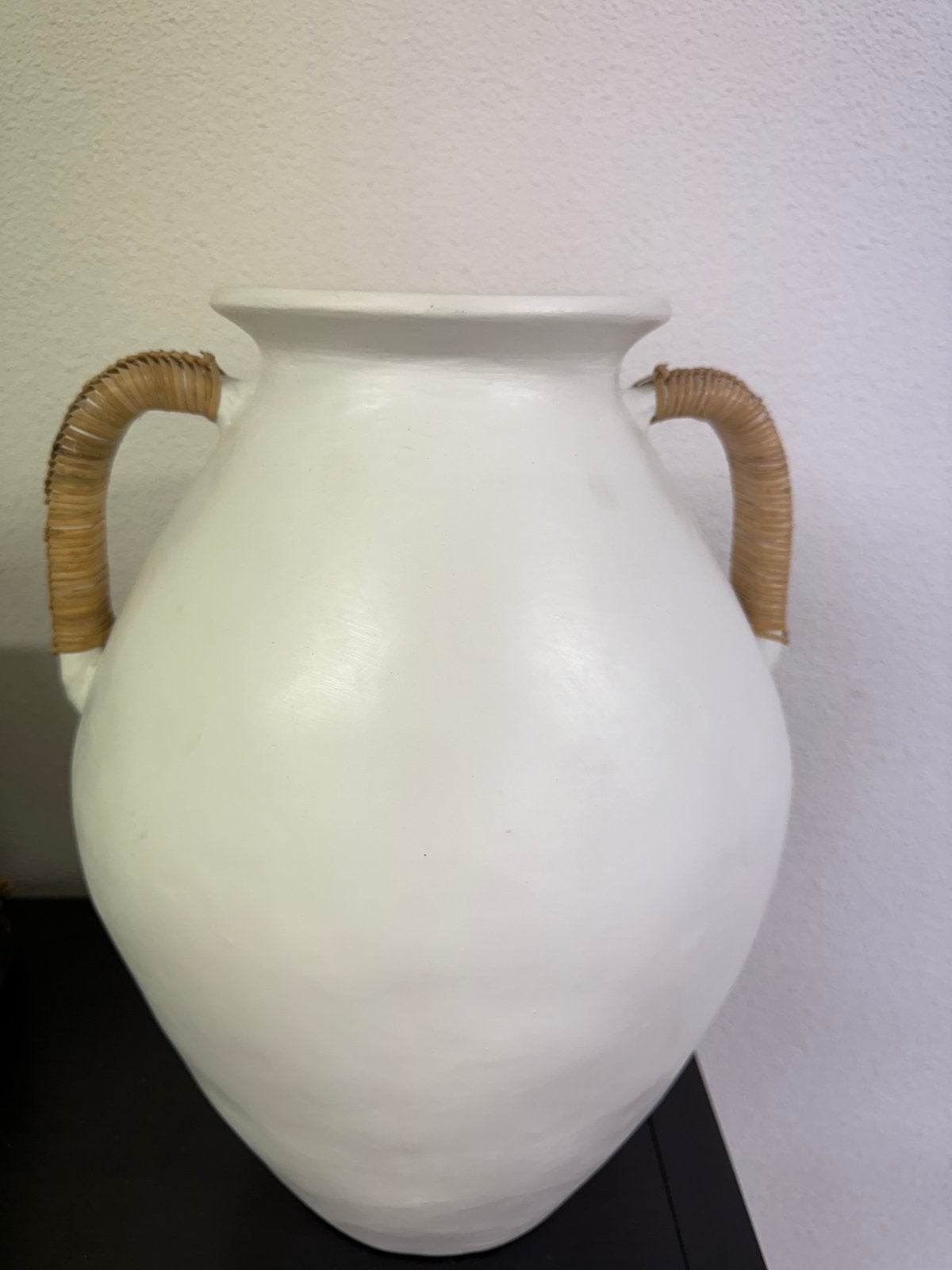 [NEW] Large Clay Pot | Rattan Handles/45cm| Handmade Vase, Ophalen, Handgemaakt, Wit, 45 cm