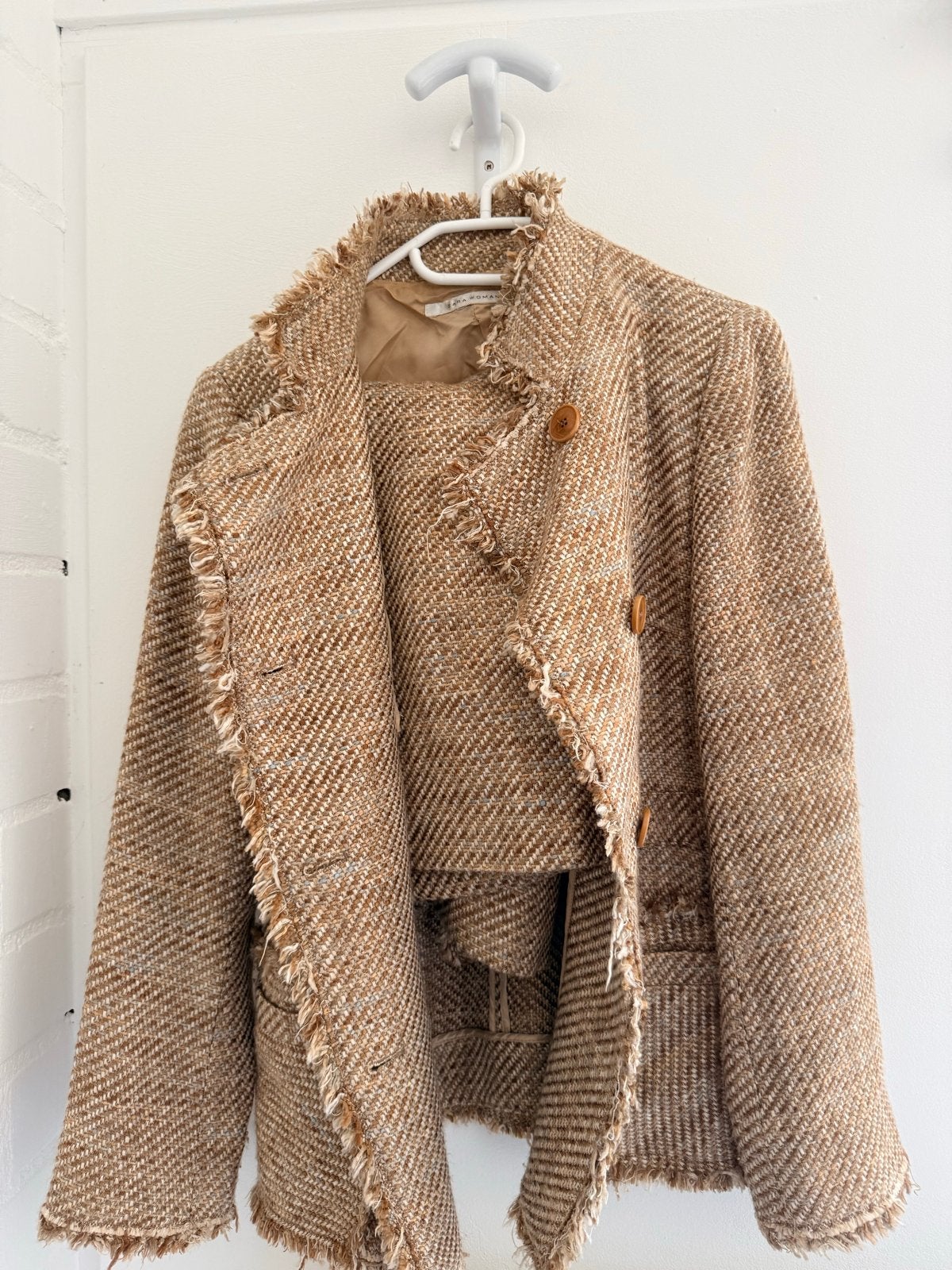 Stijlvol Tweed Jasje en Rok Set - Beige/Bruin, Kostuum of Pak, Beige, Zo goed als nieuw, Ophalen