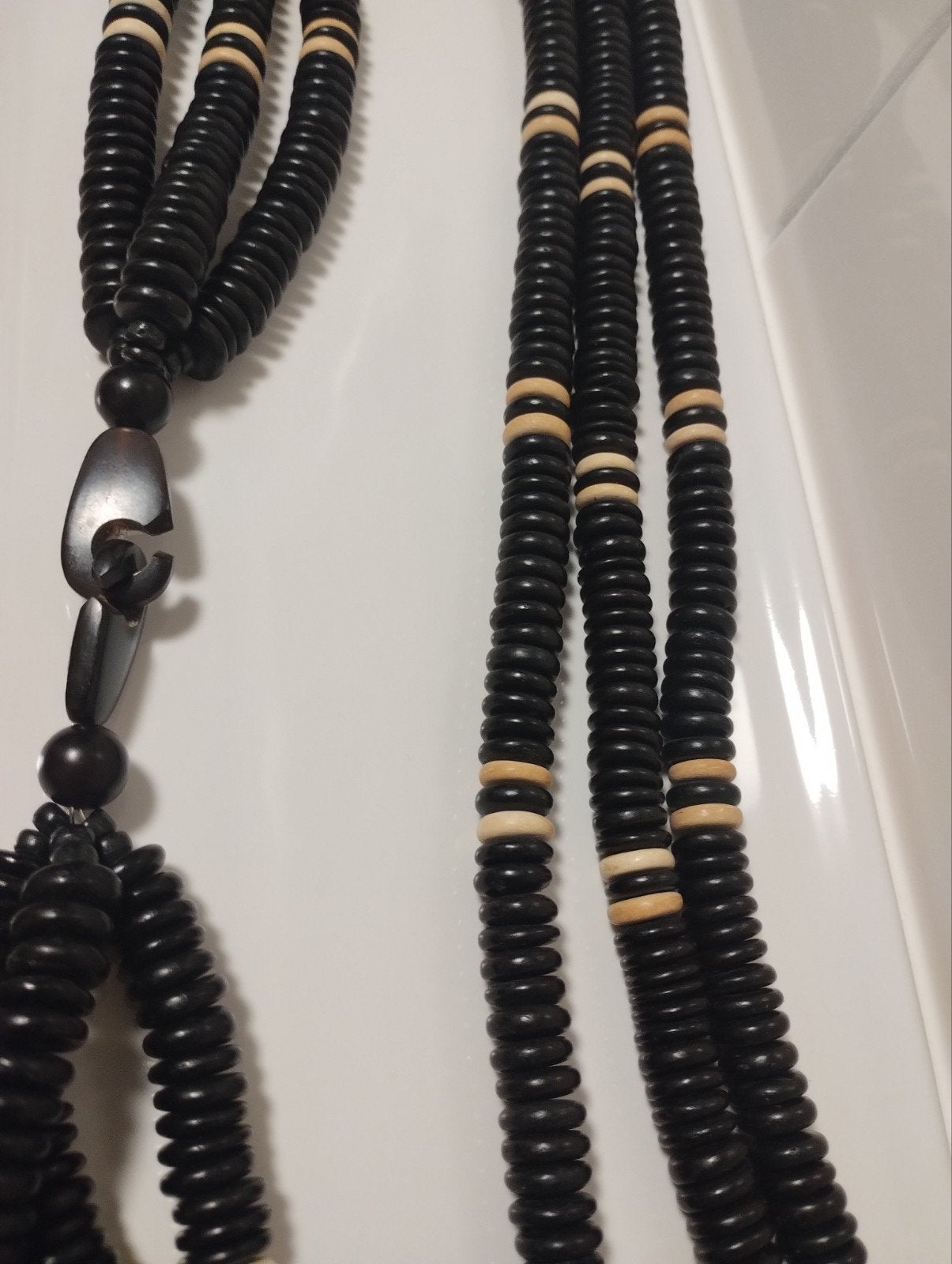 Vintage jaren zestig handgemaakte ketting zwarte hoorn, Ophalen