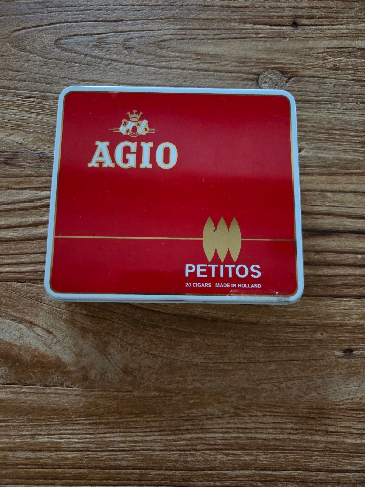 Vintage Agio Petitos sigarenblik - Made in Holland, Verzamelen, Ophalen of Verzenden, Gebruikt, Overige
