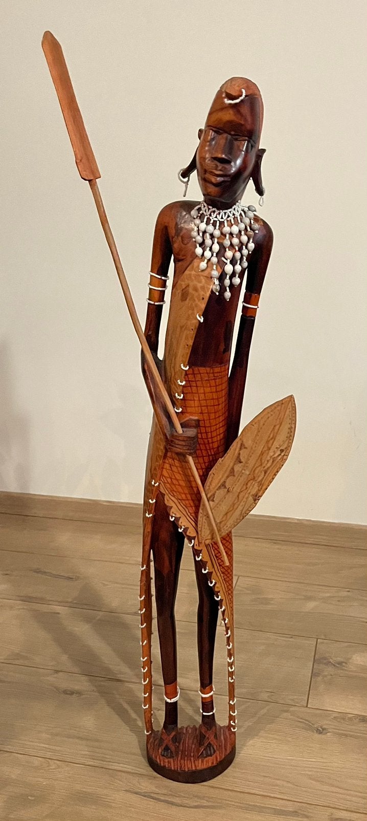 Prachtig Groot Afrikaans hardhout Beeld-Maasai Krijger 100cm, Ophalen