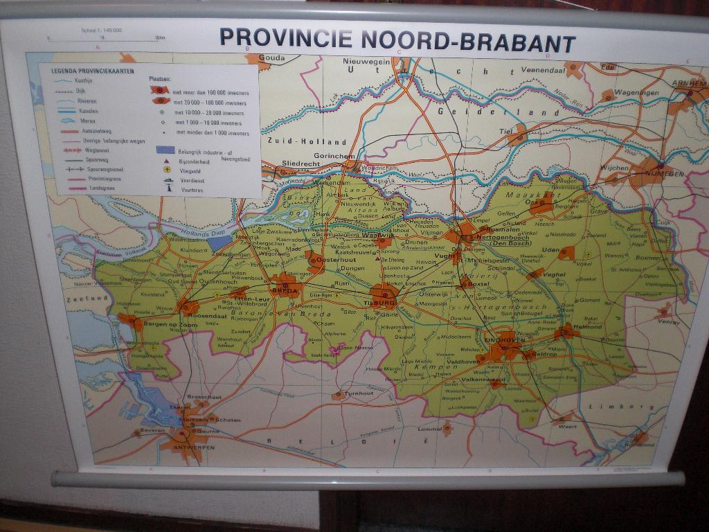 Kaart Noord-Brabant 105 x 80 cm om op te hangen Nieuw, Ophalen of Verzenden, Nieuw
