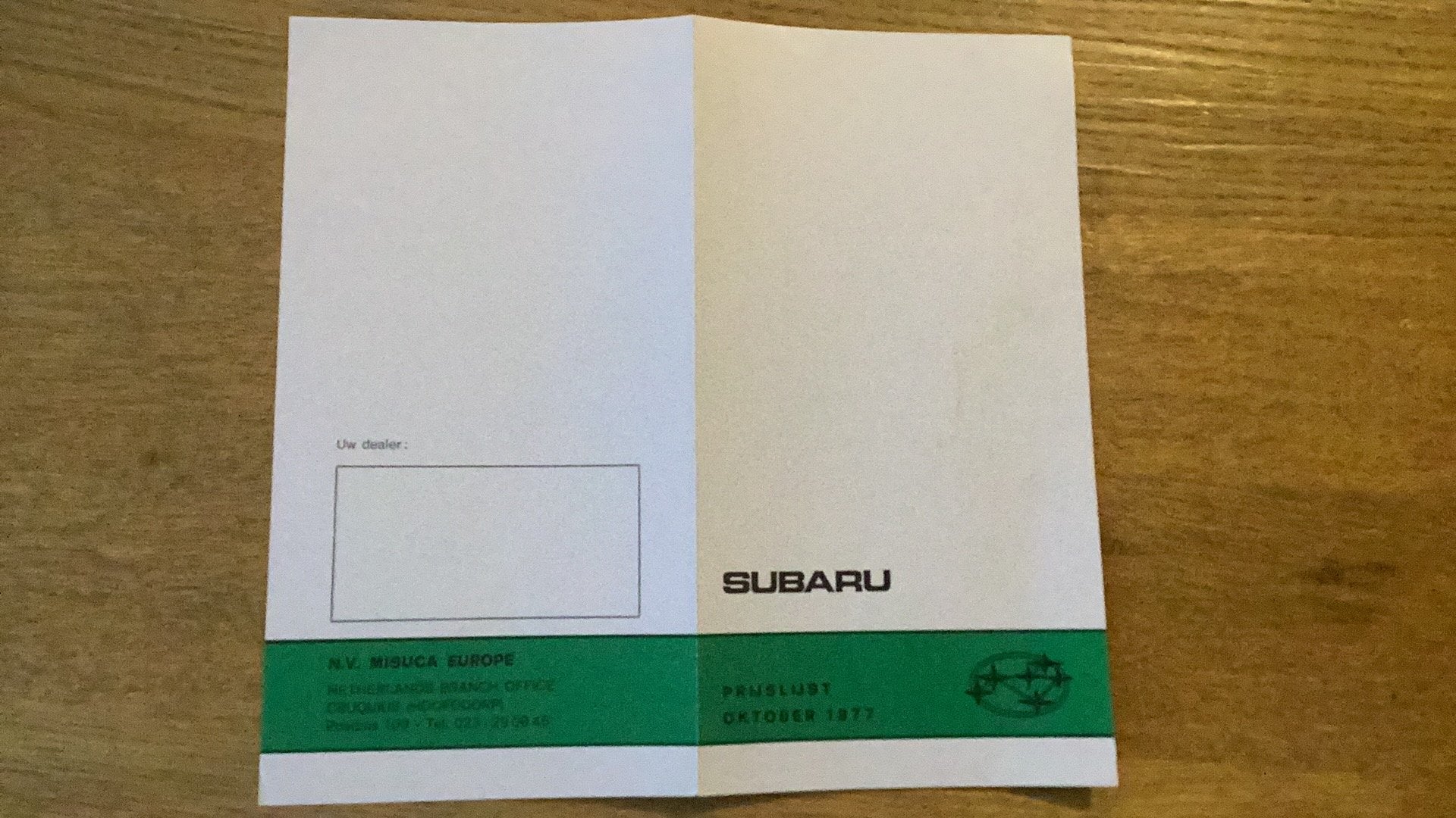 Subaru prijslijst oktober 1977 - 1400 en 1600 serie, Ophalen of Verzenden, Gelezen