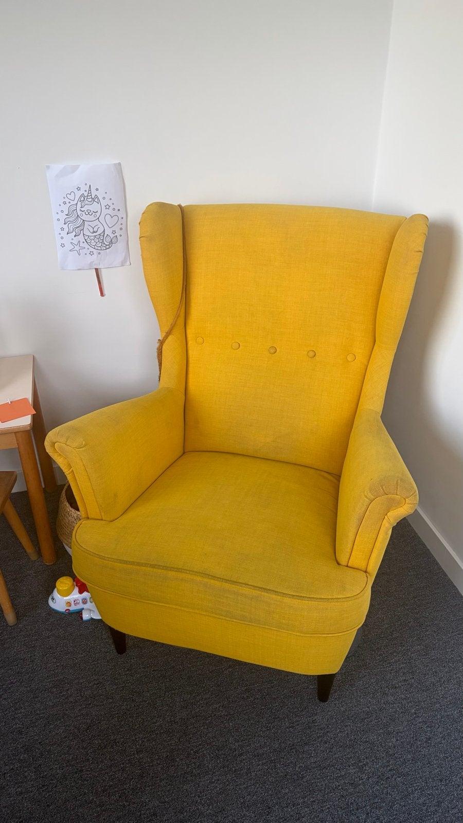 Ikea STRANDMON Oorfauteuil - Tibbleby Geel, Ophalen, Gebruikt, 75 tot 100 cm, 75 tot 100 cm
