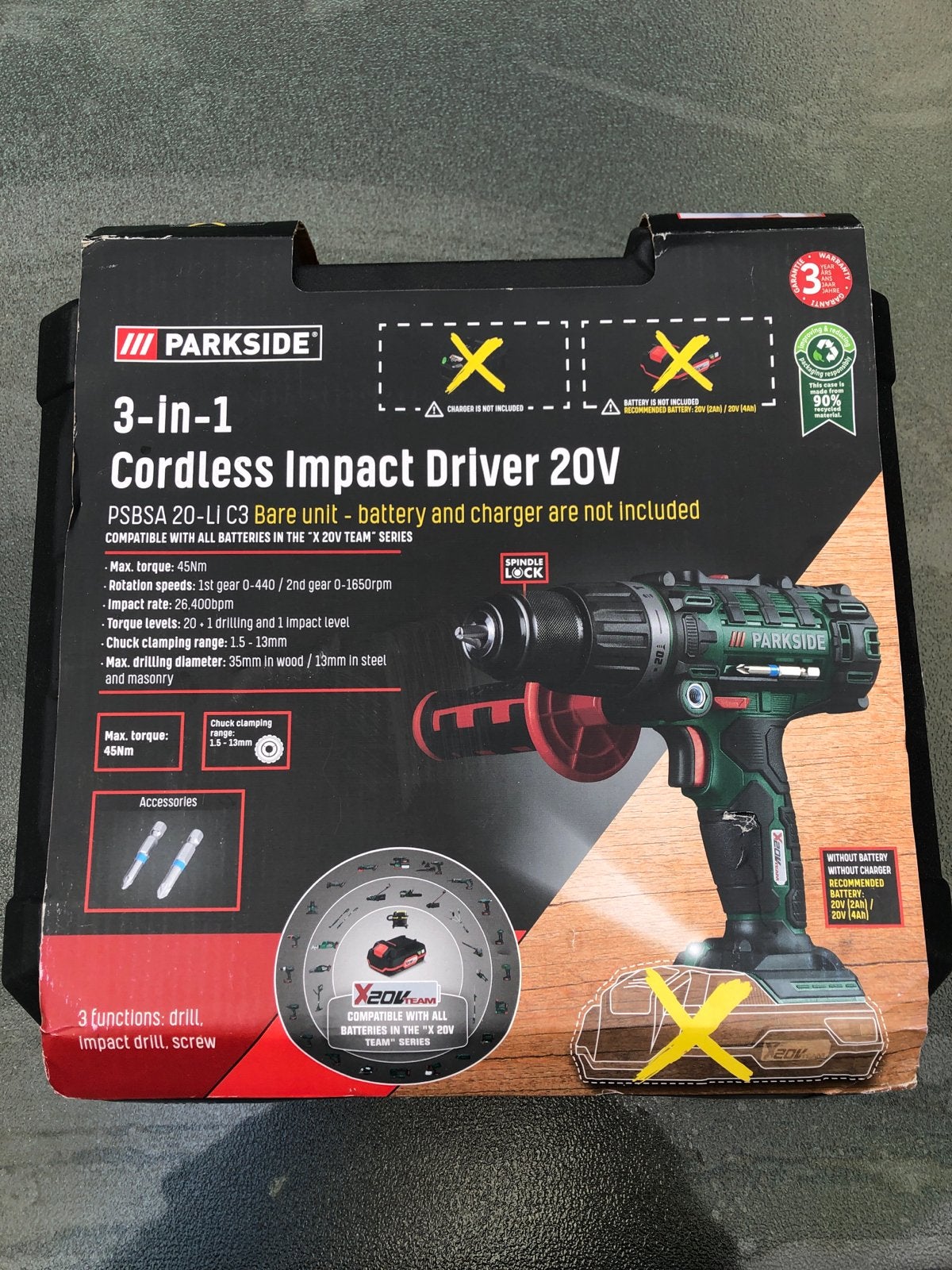 Parkside 3-in-1 Accu Klopboormachine 20V (Zonder Accu), Doe-het-zelf en Verbouw, 600 watt of meer, Nieuw, Ophalen of Verzenden