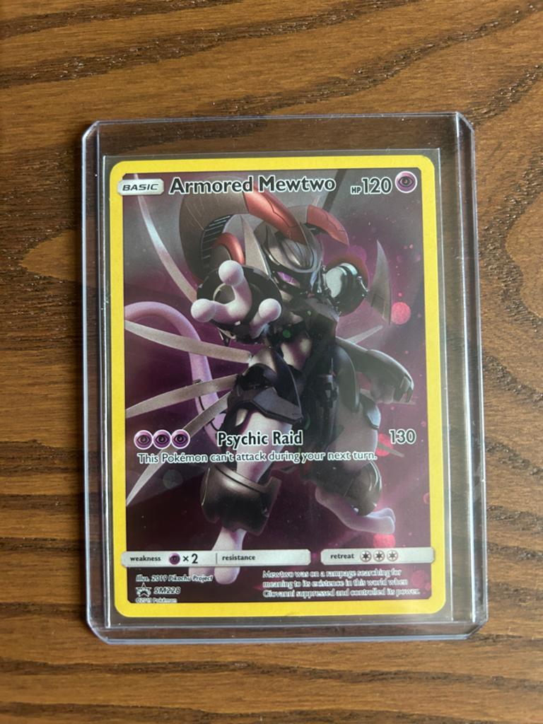 Pokémon Kaart: Armored Mewtwo SM228 Promo (Engels), Ophalen of Verzenden, Zo goed als nieuw, Losse kaart
