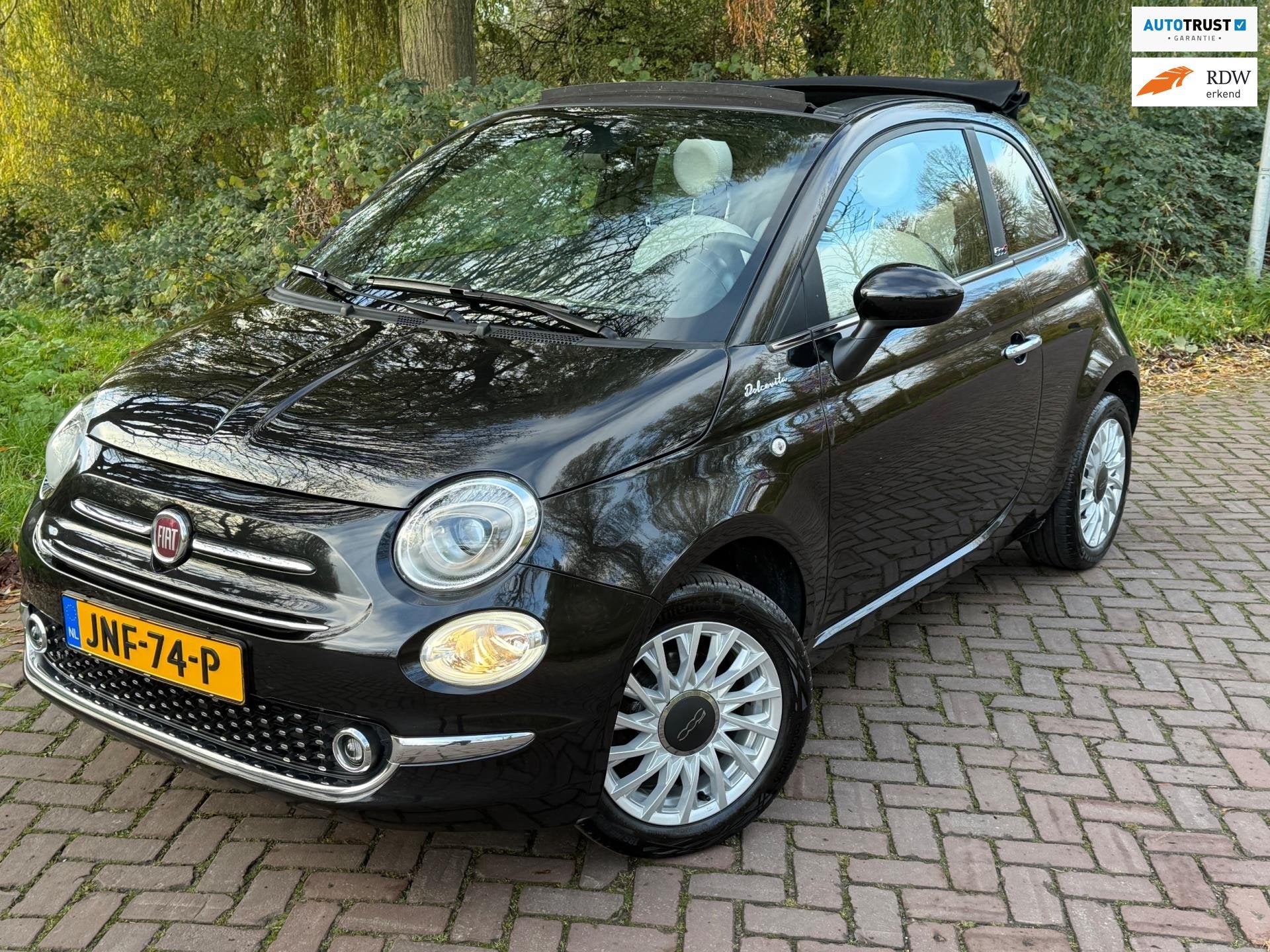 Fiat 500c 1.0 Hybrid Dolcevita Cabrio 1 Eig.b.j.6-2022 Leer,, Voorwielaandrijving, Cabriolet, 4 stoelen, Leder en Stof