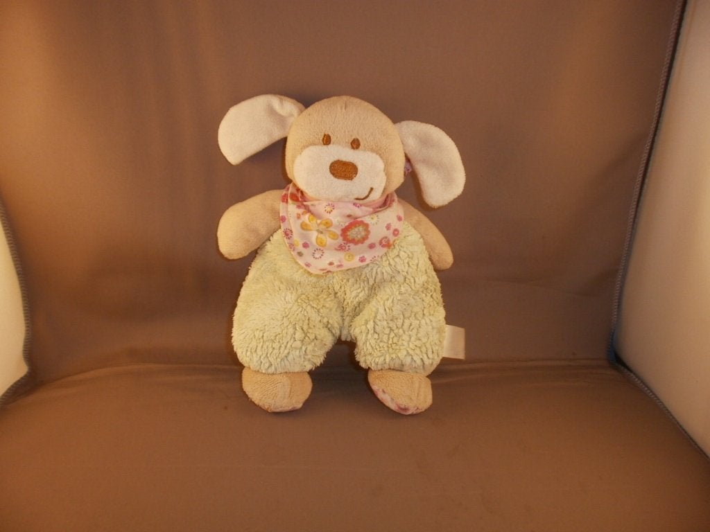 doudou chien hond bruin crème groen lijf gebloemd sjaaltje, Overige merken, Overige karakters, Zo goed als nieuw, Meerkleurig