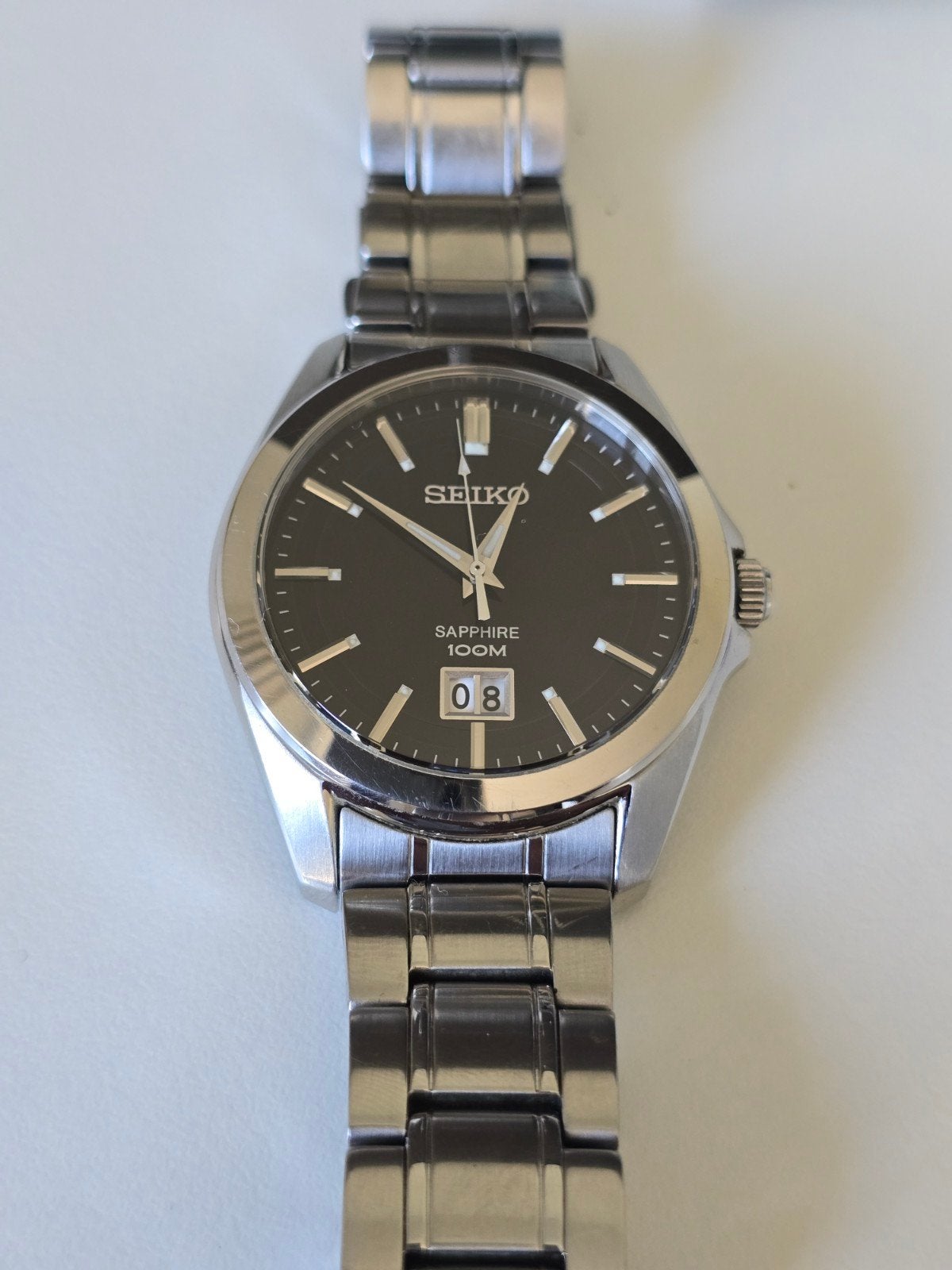 Seiko Sapphire 100M Herenhorloge - Zwart/Zilver, Ophalen of Verzenden, Staal, Polshorloge, Seiko