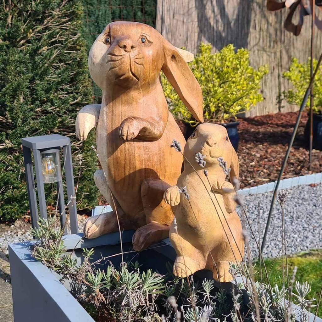 HOUTEN SET KONIJNEN HANDGESNEDEN TUINBEELD, Tuin en Terras, Tuinbeelden, Ophalen, Nieuw, Hout, Dierenbeeld