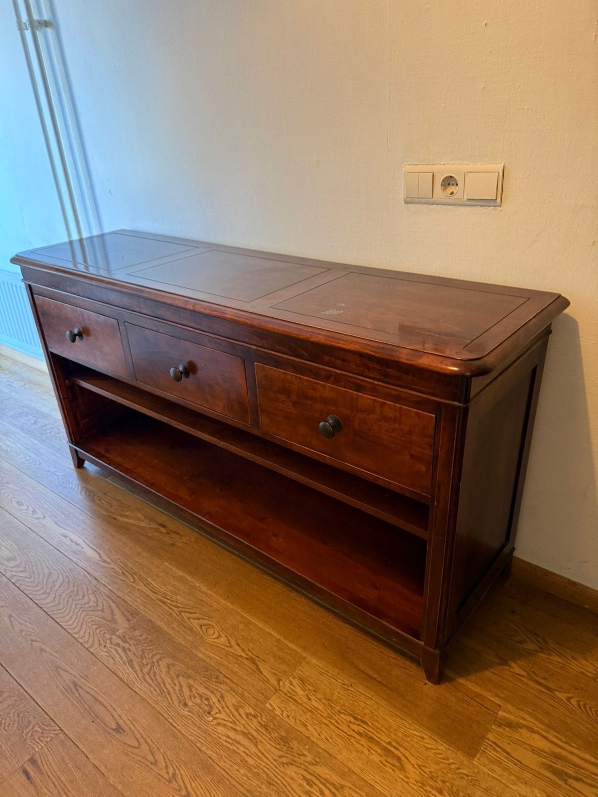Vintage houten dressoir kast, Ophalen, Gebruikt, 100 tot 150 cm, Met lade(s)