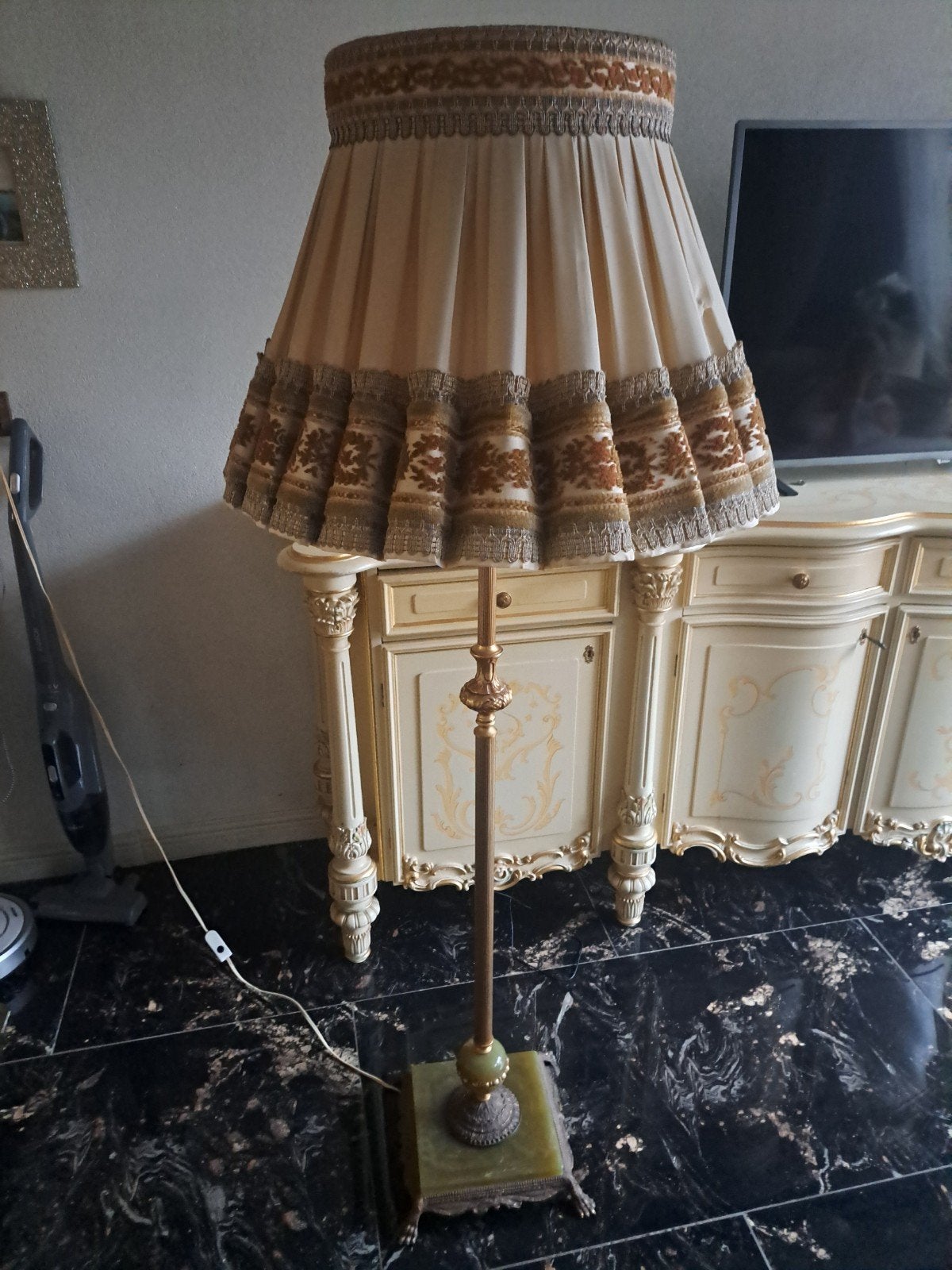 Vintage Staande Lamp met Groene Marmeren Voet, Ophalen of Verzenden