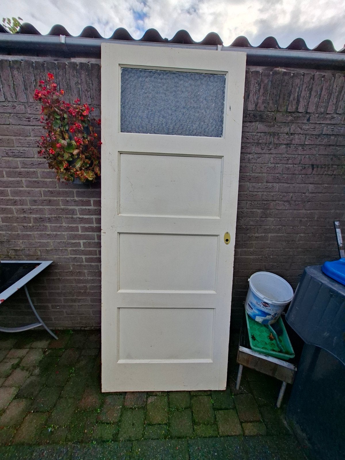 Jaren '30 binnendeur met glas, 211x82 cm - ook decoratie, Doe-het-zelf en Verbouw, Ophalen, Gebruikt, 80 tot 100 cm, Binnendeur