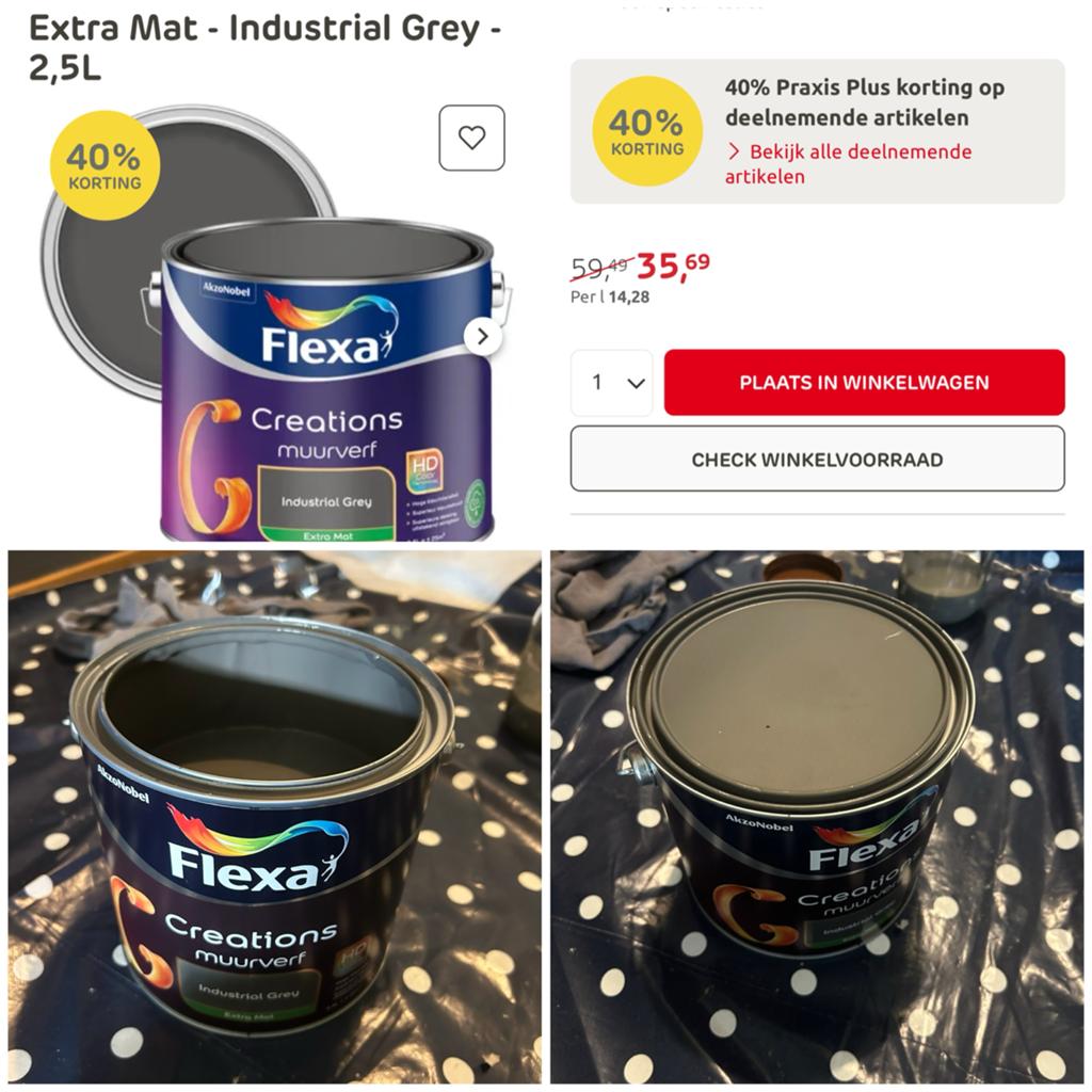Flexa Creations Muurverf Industrial Grey (ca. 1.25L), Ophalen, Grijs, Minder dan 5 liter, Verf