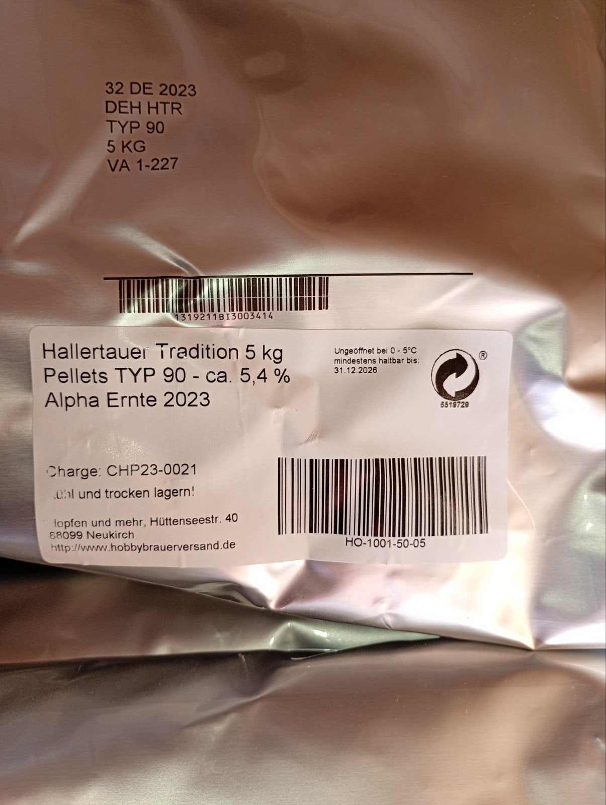 Hallertauer Tradition 5 kg pellets typ90 Bierbrouwen, Ophalen of Verzenden, Nieuw